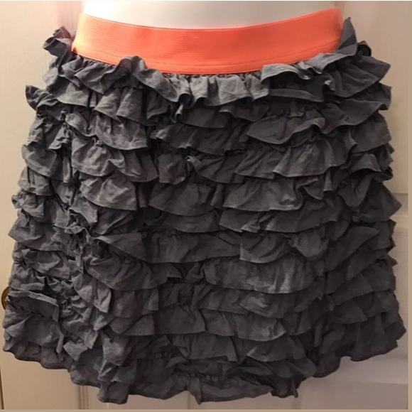 J. CREW Beach Chambray Denim Lucca Ruffle Skirt Neon Orange Blue Elastic Waist - Picture 3 of 9